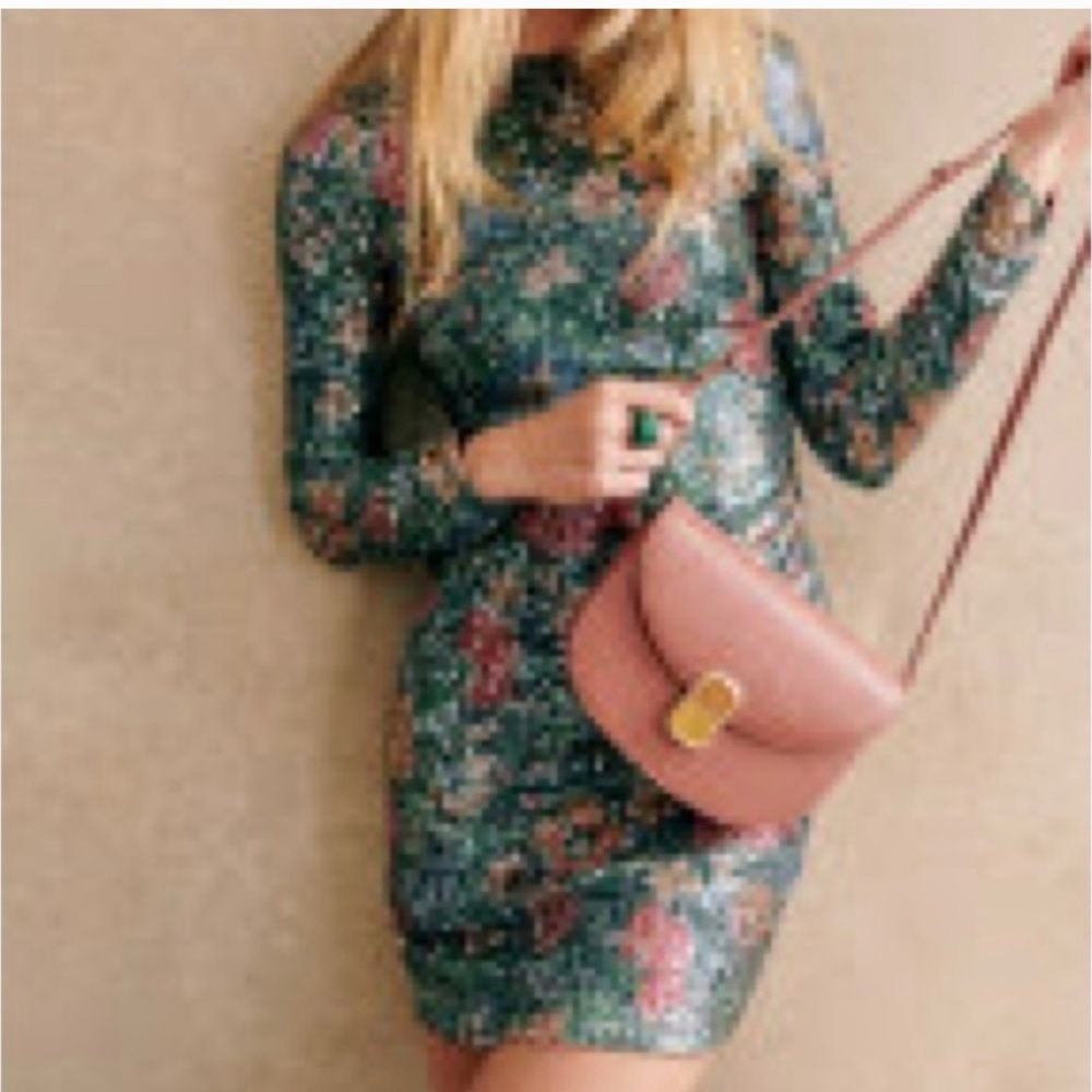 Sezane Nawel Sequin Floral Mini Dress - Green and Pink NWT